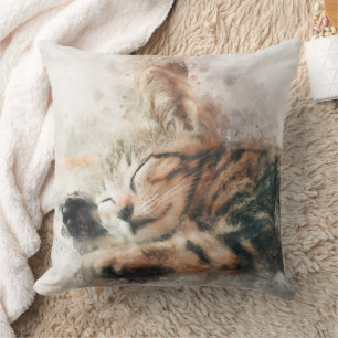 Beautiful and cute kitten sleeping watercolor cushion