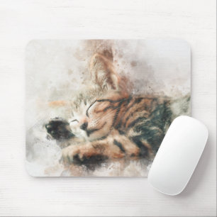 Beautiful and cute kitten sleeping watercolor mouse mat