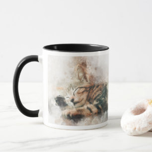 Beautiful and cute kitten sleeping watercolor mug