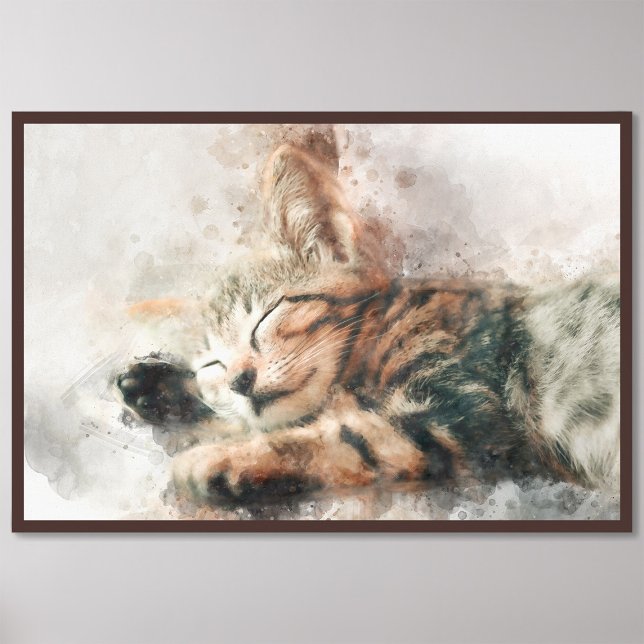 Beautiful and cute kitten sleeping watercolor photo print (Creator Uploaded)