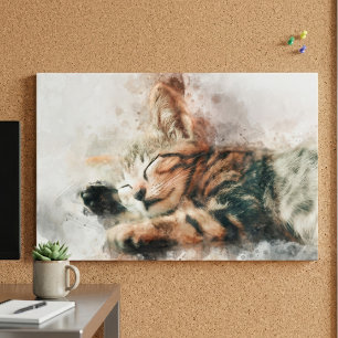 Beautiful and cute kitten sleeping watercolor poster