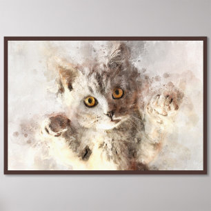 Beautiful and cute playful kitten watercolor photo print