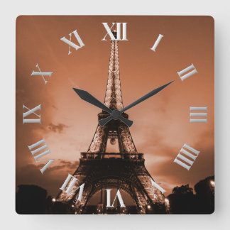 Beautiful and Elegant Eiffel Tower In The twilight Square Wall Clock