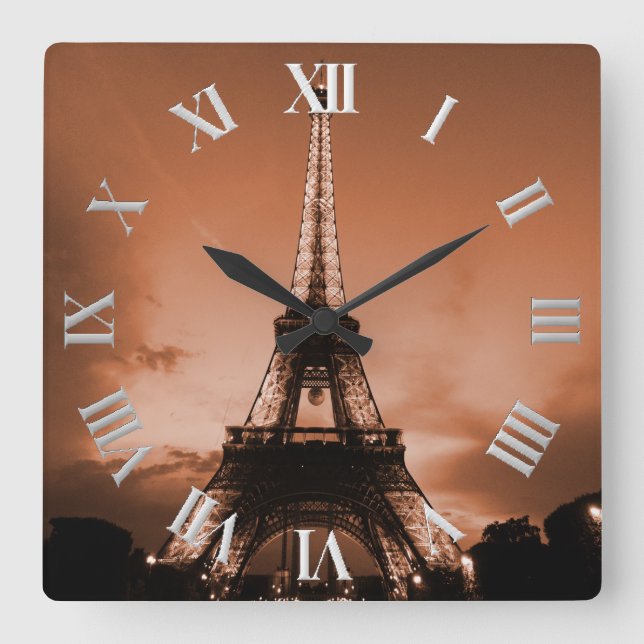 Beautiful and Elegant Eiffel Tower In The twilight Square Wall Clock (Front)