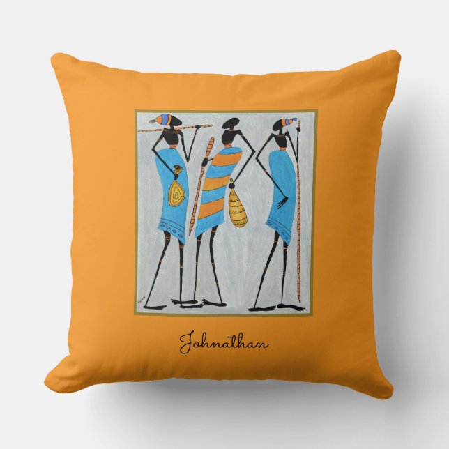 Beautiful and Elegant, Maasai Warriors Orange Cushion (Front)