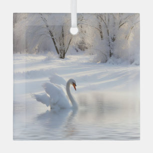 Beautiful and Elegant Swan Christmas Holiday Glass Tree Decoration