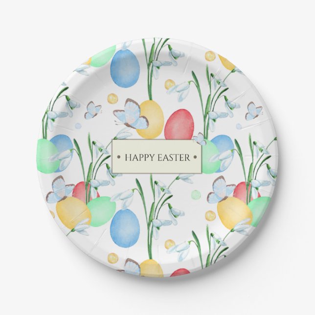 Beautiful and Elegant Watercolor Easter Pattern Paper Plate (Front)