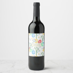 Beautiful and Elegant Watercolor Easter Pattern Wine Label