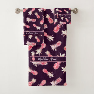 Beautiful and Exotic Pink Pineapples Watercolor Ba Bath Towel Set