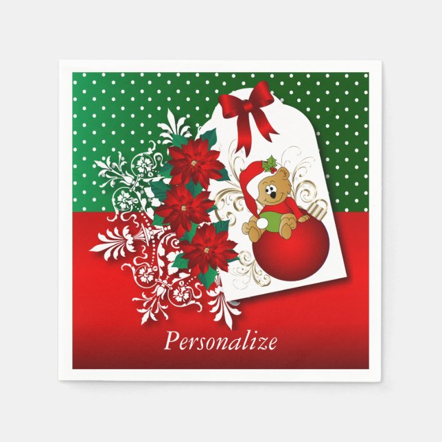 Beautiful and Fun Merry Christmas Bear Napkin (Front)
