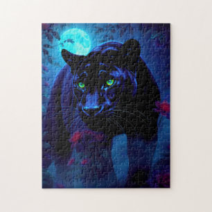 Beautiful and Majestic Panther in Midnight Garden Jigsaw Puzzle