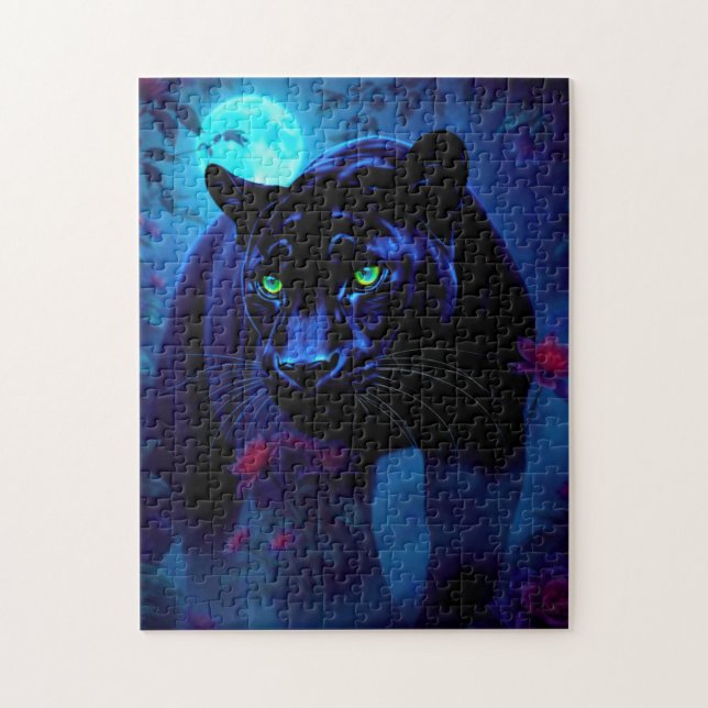Beautiful and Majestic Panther in Midnight Garden Jigsaw Puzzle (Vertical)