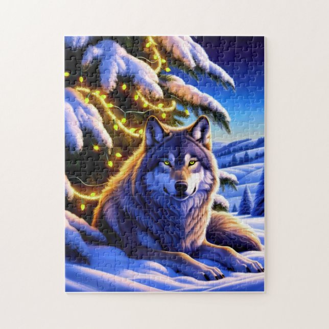 Beautiful and Majestic Wolf by Christmas Tree Jigsaw Puzzle (Vertical)