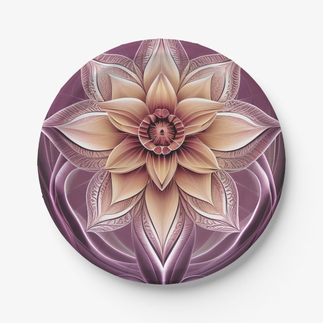 Beautiful and Stunning Modern Fantasy Lotus Flower Paper Plate (Front)