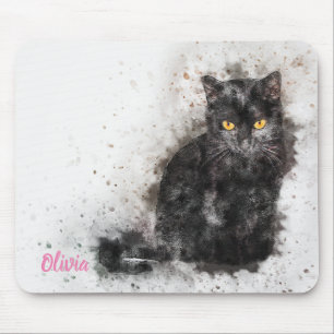 Beautiful and Trendy Black Cat Distressed Photo Mouse Mat