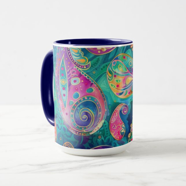Beautiful and Vibrant Whimsical Paisley  Mug (Front Left)