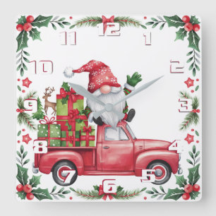 Beautiful and Whimsical Christmas Gnome and motifs Square Wall Clock