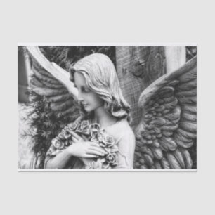 Beautiful angel holding roses on her chest tissue paper