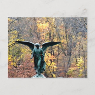 Beautiful angel in autumn woodlands   postcard