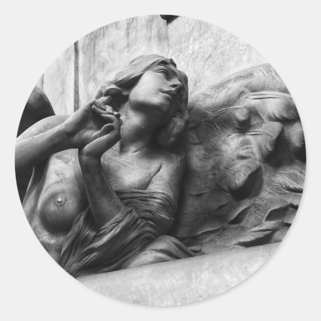 Beautiful angel looking up to heaven classic round sticker (Front)