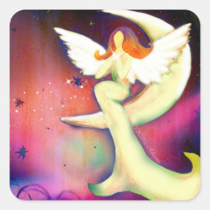 Beautiful Angel Moon Stars Pink Purple Stickers