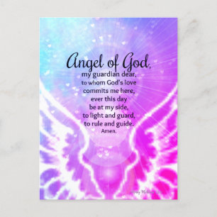 Beautiful Angel of God Prayer Pink Watercolor Postcard