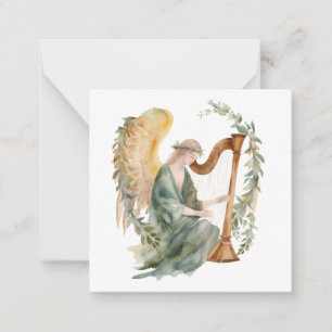 Beautiful Angel Playing Harp Watercolor Card