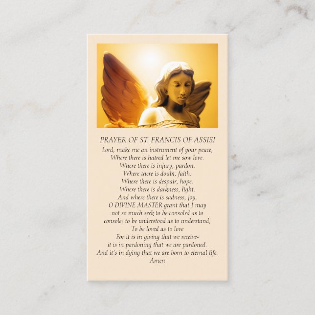 Beautiful Angel Sympathy Prayer Yellow Gold Orange Business Card (Front)