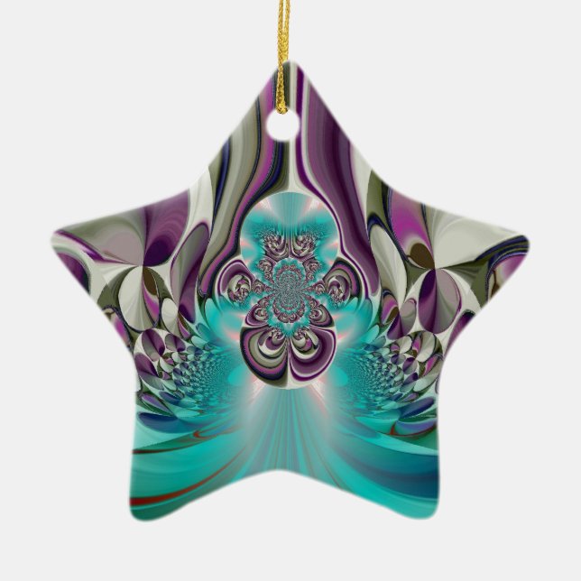 Beautiful Angelic Purple and Cyan Abstract Print Ceramic Tree Decoration (Front)