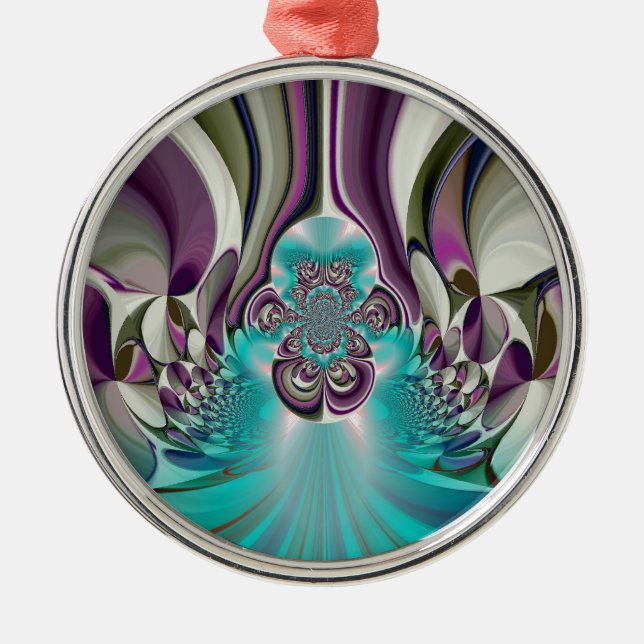 Beautiful Angelic Purple and Cyan Abstract Print Metal Tree Decoration (Front)