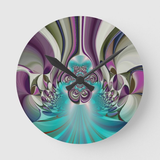 Beautiful Angelic Purple and Cyan Abstract Print Round Clock (Front)