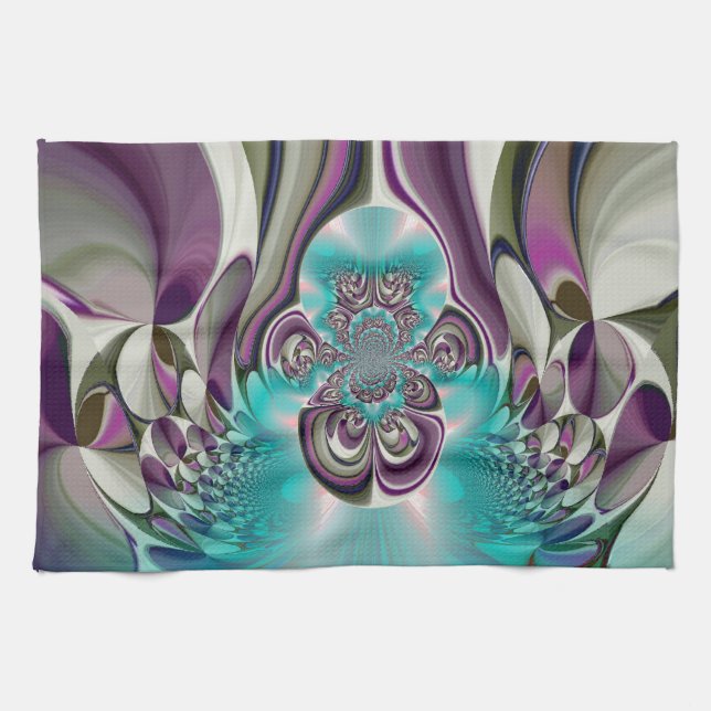 Beautiful Angelic Purple and Cyan Abstract Print Tea Towel (Horizontal)