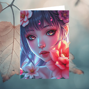 Beautiful Anime Girl Birthday Card