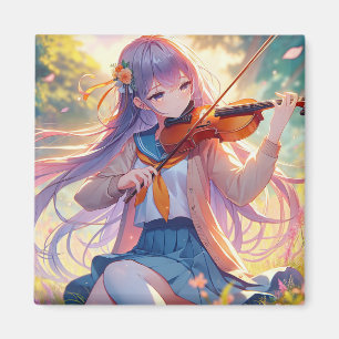 Beautiful Anime Girl Playing the Violin Magnet
