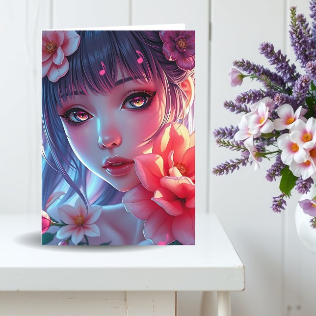 Beautiful Anime Girl Thinking of You Card (Creator Uploaded)