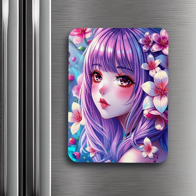 Beautiful Anime Girl with Purple Hair Magnet (Creator Uploaded)