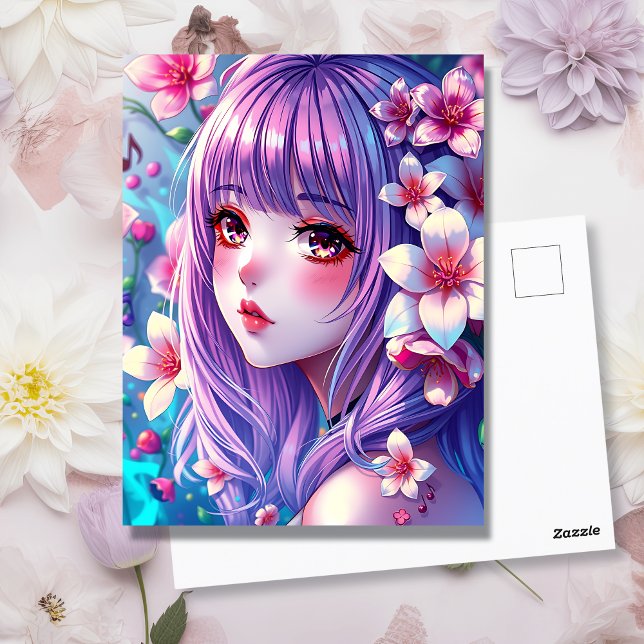 Beautiful Anime Girl with Purple Hair Postcard (Creator Uploaded)