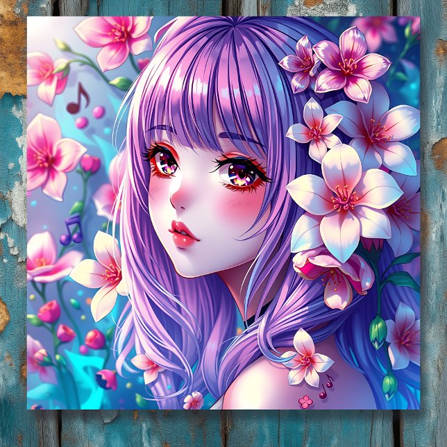 Beautiful Anime Girl with Purple Hair Poster (Creator Uploaded)