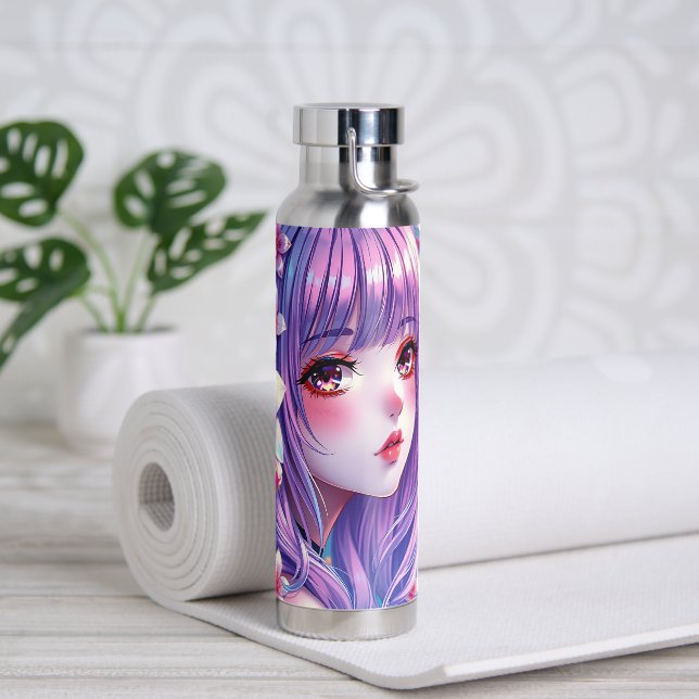 Beautiful Anime Girl with Purple Hair Water Bottle (Yoga)