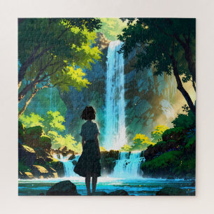 Beautiful Anime Waterfall Illustration Jigsaw Puzzle