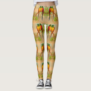 beautiful antique birds print leggings
