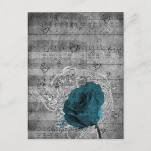 Beautiful antique blue rose paint splatter postcard