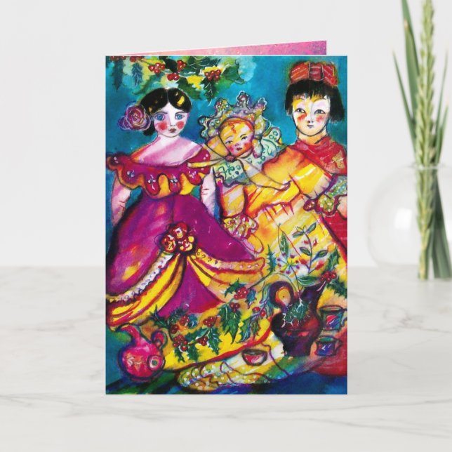 BEAUTIFUL ANTIQUE DOLLS HOLIDAY CARD (Front)