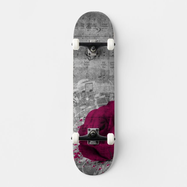 Beautiful antique hot pink rose paint splatter skateboard (Front)