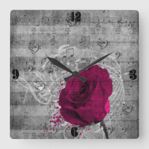 Beautiful antique hot pink rose square wall clock