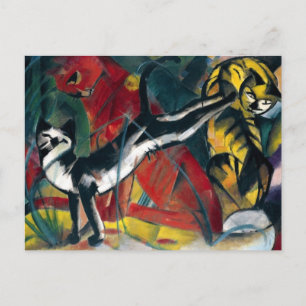 Beautiful antique oil painting three cats postcard