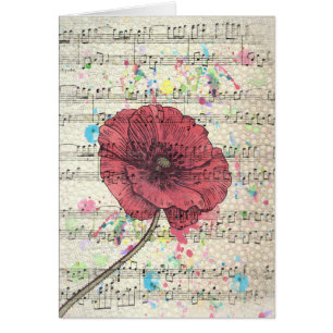 Beautiful antique poppy flower music notes