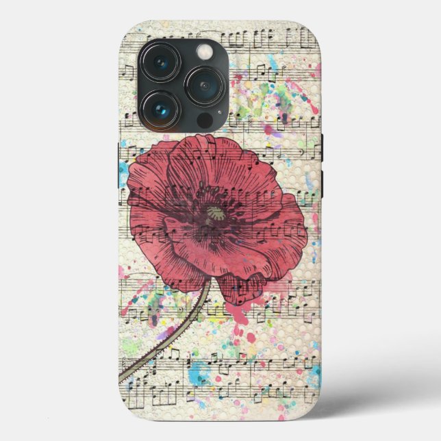 Beautiful antique poppy flower music notes Case-Mate iPhone case (Back)