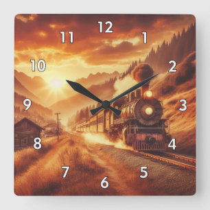 Beautiful Antique Steam Engine Locomotive Square Wall Clock
