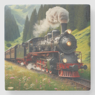 Beautiful Antique Steam Engine Locomotive Stone Coaster